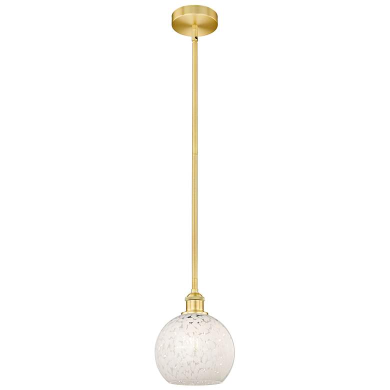 Image 1 Edison 8" Wide Satin Gold Stem Hung Mini Pendant With White Mouchette