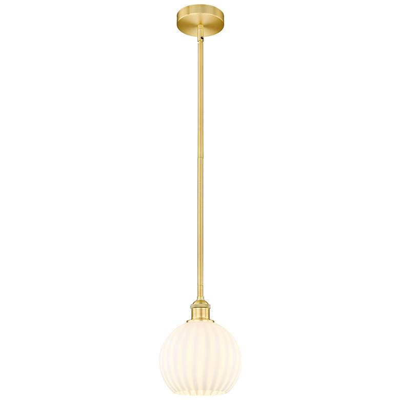 Image 1 Edison 8" Wide Satin Gold Stem Hung Mini Pendant With White Venetian S