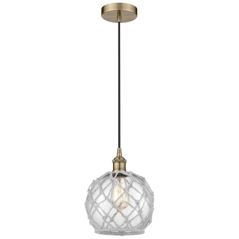 Image 1 Edison 8"W Antique Brass Corded Mini Pendant w/ Clear and White Rope S