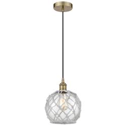 Edison 8"W Antique Brass Corded Mini Pendant w/ Clear and White Rope S