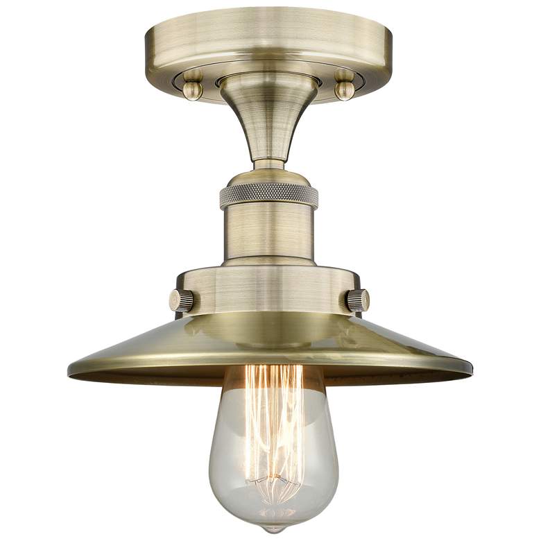 Image 1 Edison 8"W Antique Brass Semi.Flush Mount With Short Antique Brass Sha