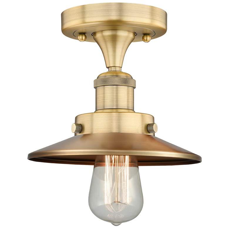 Image 1 Edison 8"W Brushed Brass Semi.Flush Mount With Short Brushed Brass Sha