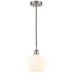Edison 8"W Brushed Satin Nickel Corded Mini Pendant w/ White Venetian