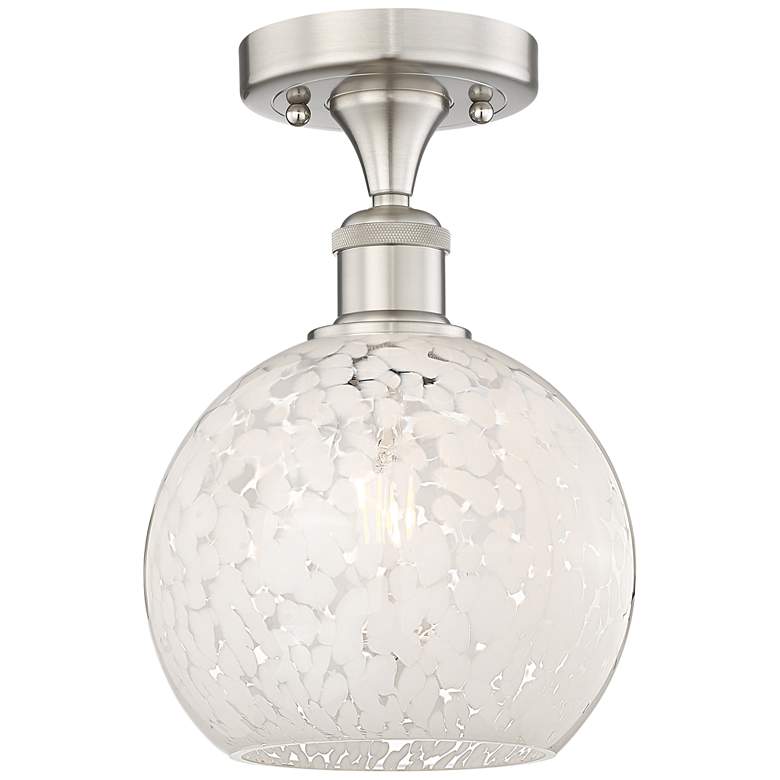 Image 1 Edison 8"W Brushed Satin Nickel Semi-Flush Mount w/ White Mouchette Sh