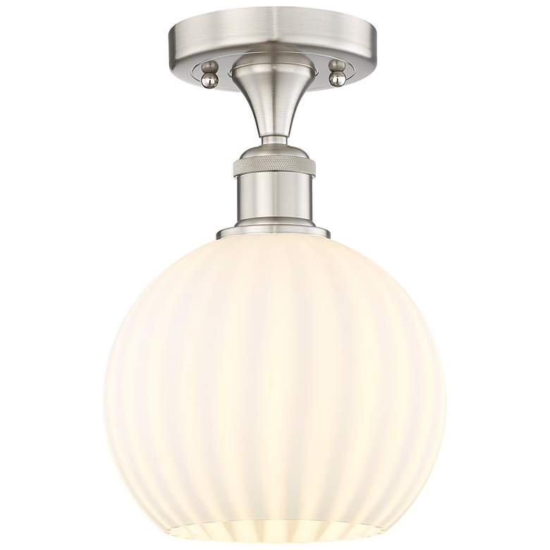 Image 1 Edison 8"W Brushed Satin Nickel Semi-Flush Mount w/ White Venetian Sha