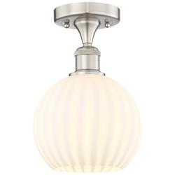 Edison 8"W Brushed Satin Nickel Semi-Flush Mount w/ White Venetian Sha