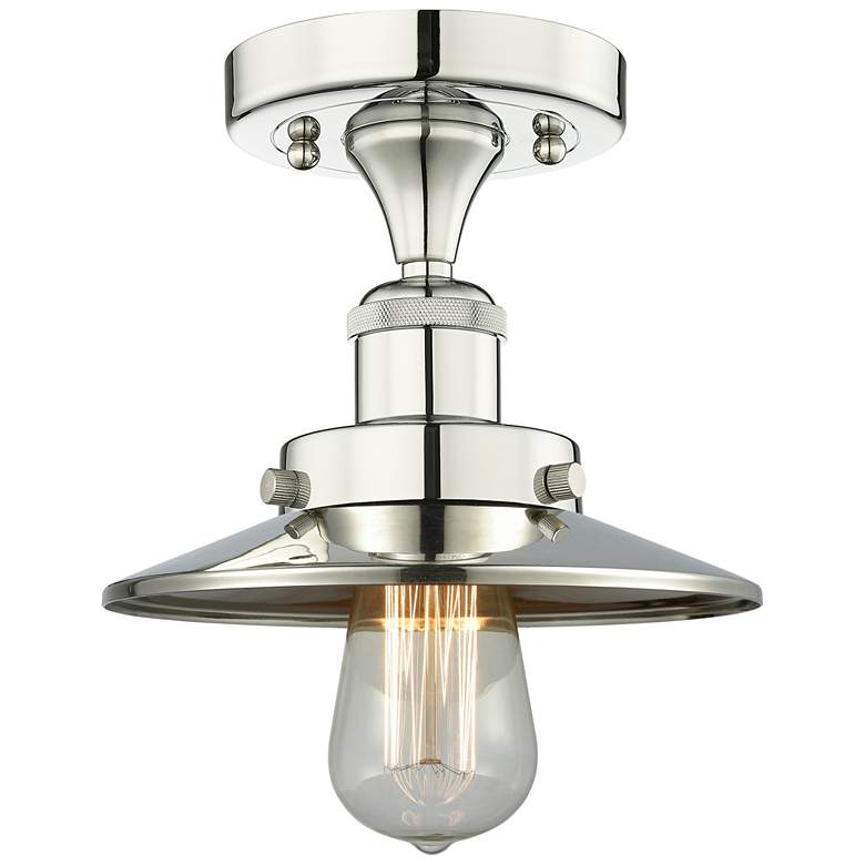 Image 1 Edison 8"W Polished Nickel Semi.Flush Mount w/ Short Polished Nickel S