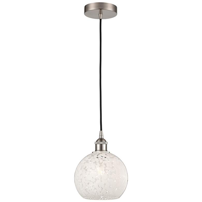 Image 1 Edison 8"W Satin Nickel Corded Mini Pendant w/ White Mouchette Shade