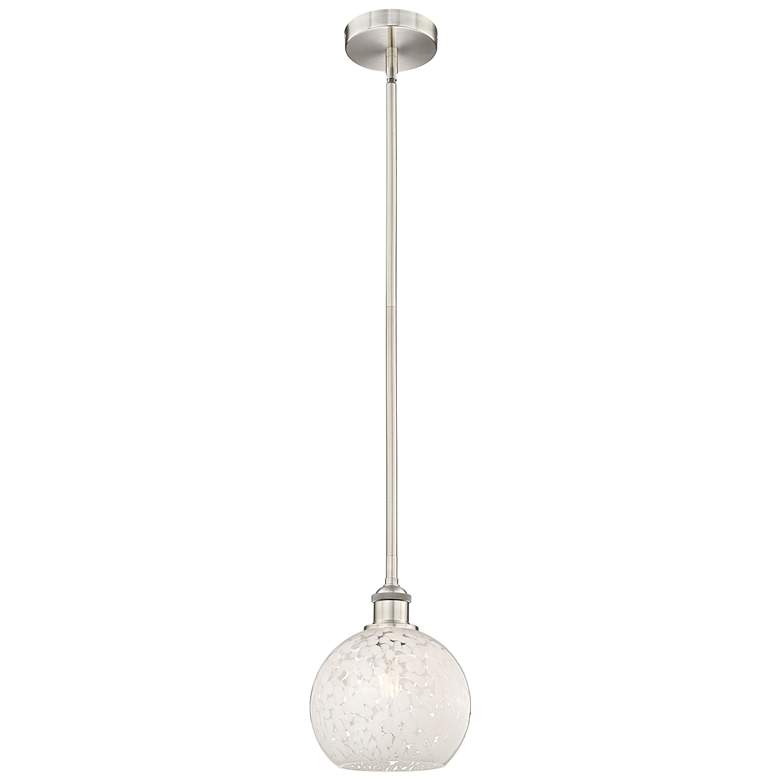 Image 1 Edison 8"W Satin Nickel Stemmed Mini Pendant w/ White Mouchette Shade