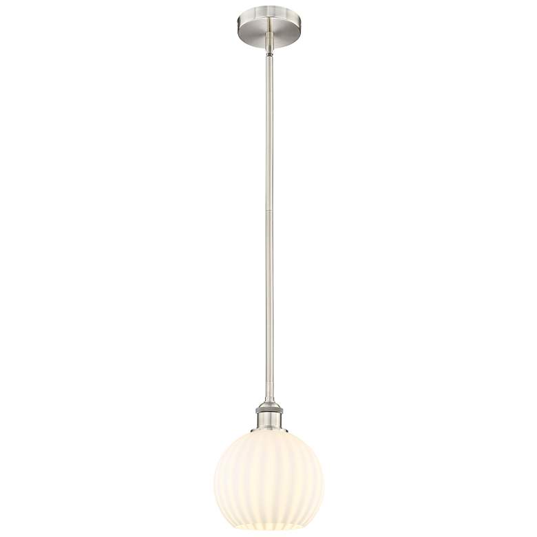Image 1 Edison 8"W Satin Nickel Stemmed Mini Pendant w/ White Venetian Shade