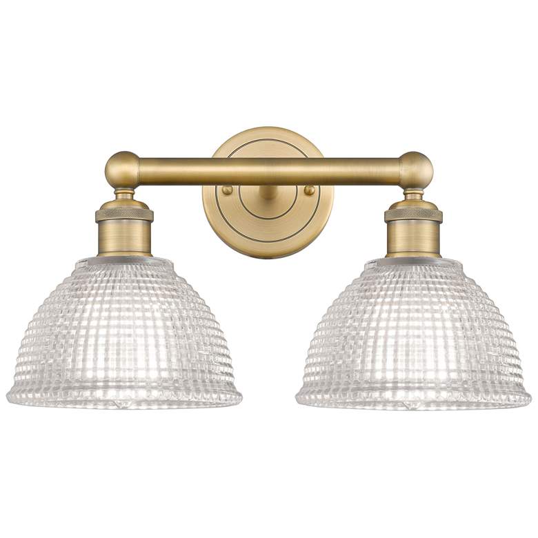 Image 1 Edison Arietta 17"W 2 Light Brushed Brass Bath Light With Clear Shade