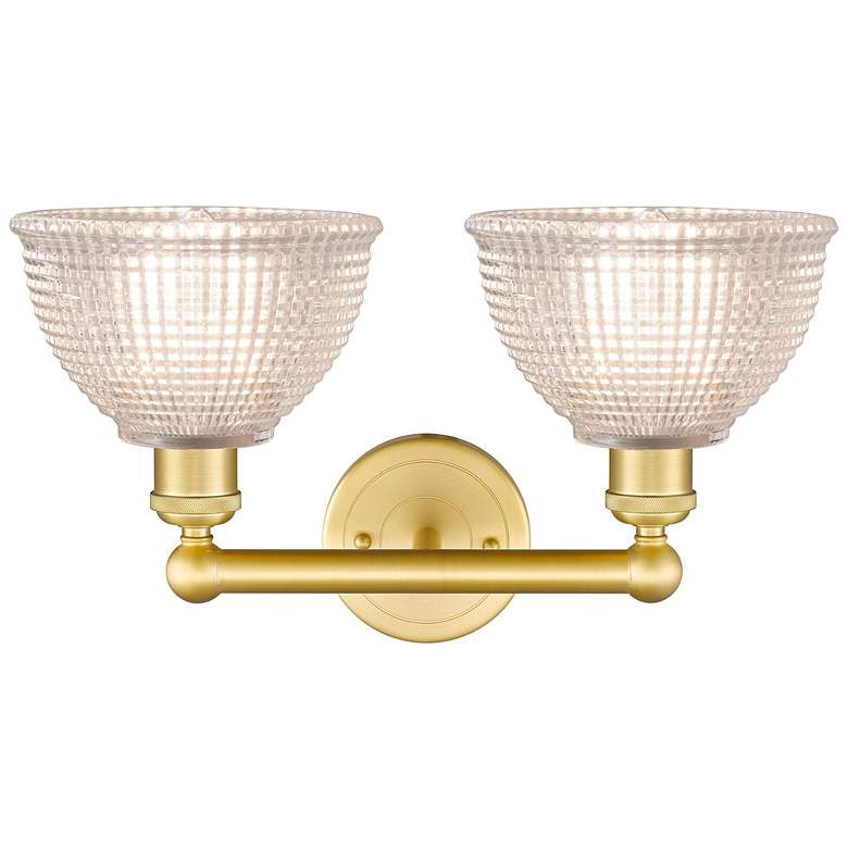 Image 2 Edison Arietta 17"W 2 Light Satin Gold Vanity Light With Clear Shade more views