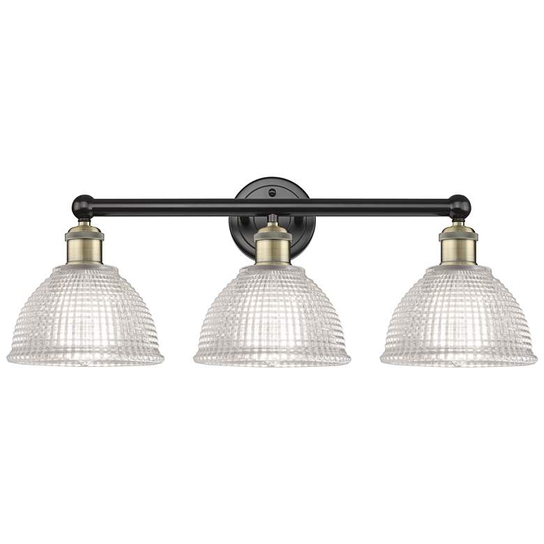 Image 1 Edison Arietta 26"W 3 Light Black And Brass Bath Light w/ Clear Shade