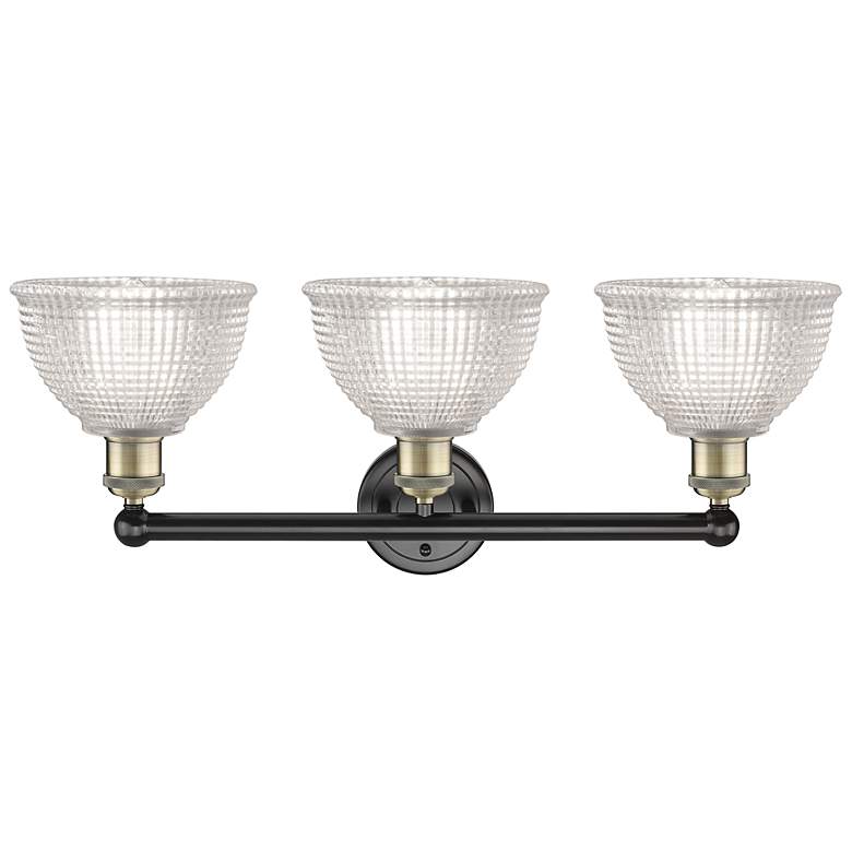 Image 2 Edison Arietta 26"W 3 Light Black And Brass Bath Light w/ Clear Shade more views