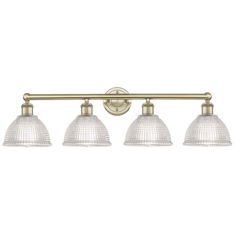 Image 1 Edison Arietta 35"W 4 Light Antique Brass Bath Light With Clear Shade