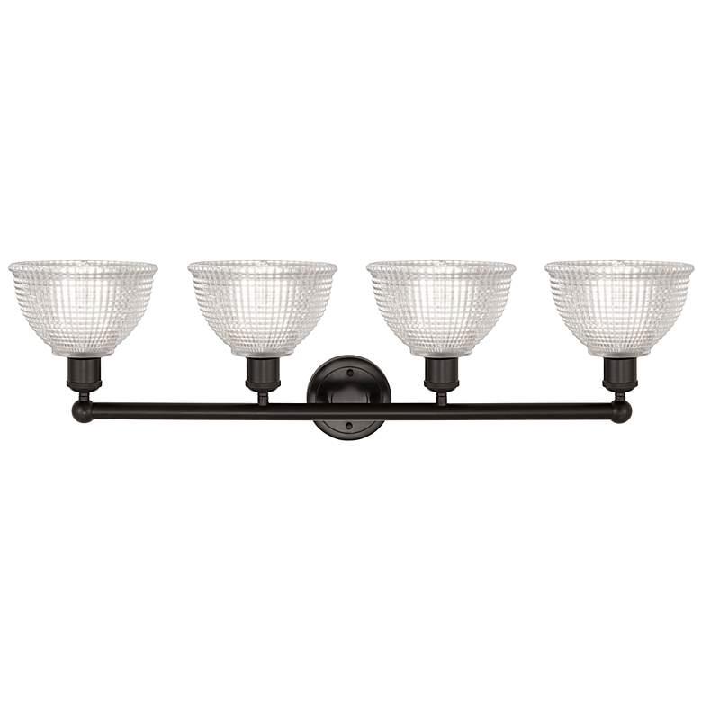 Image 2 Edison Arietta 35"W 4 Light Oiled Bronze Vanity Light w/ Clear Shade more views
