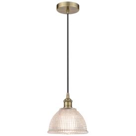 Edison Arietta 8" Antique Brass Cord Hung Mini Pendant w/ Clear Shade Edison Arietta 8" Antique Brass Cord Hung Mini Pendant w/ Clear Shade