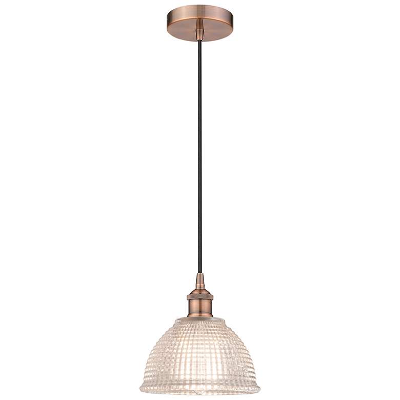 Image 1 Edison Arietta 8" Antique Copper Cord Hung Mini Pendant w/ Clear Shade
