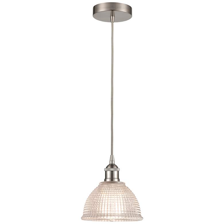 Image 1 Edison Arietta 8" Brushed Satin Nickel Corded Mini Pendant w/ Clear Sh