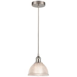 Edison Arietta 8" Brushed Satin Nickel Corded Mini Pendant w/ Clear Sh