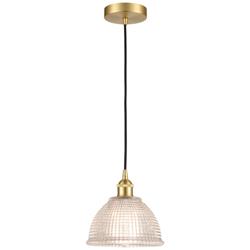 Edison Arietta 8" Satin Gold Cord Hung Mini Pendant w/ Clear Shade