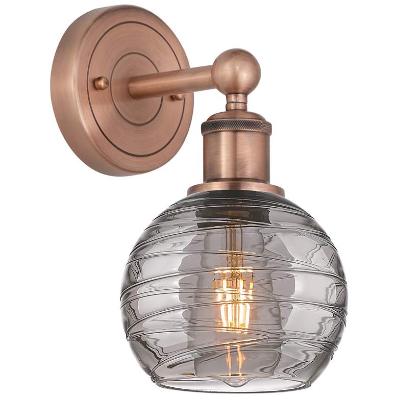 Image 1 Edison Athens 10.38"H Antique Copper Sconce w/ Light Smoke Deco Swirl