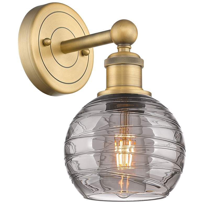 Image 1 Edison Athens 10.38"H Brushed Brass Sconce w/ Light Smoke Deco Swirl S