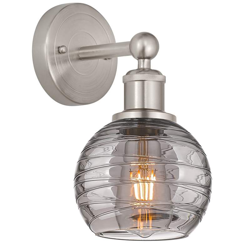Image 1 Edison Athens 10.38"H Brushed Satin Nickel Sconce w/ Smoke Swirl Shade