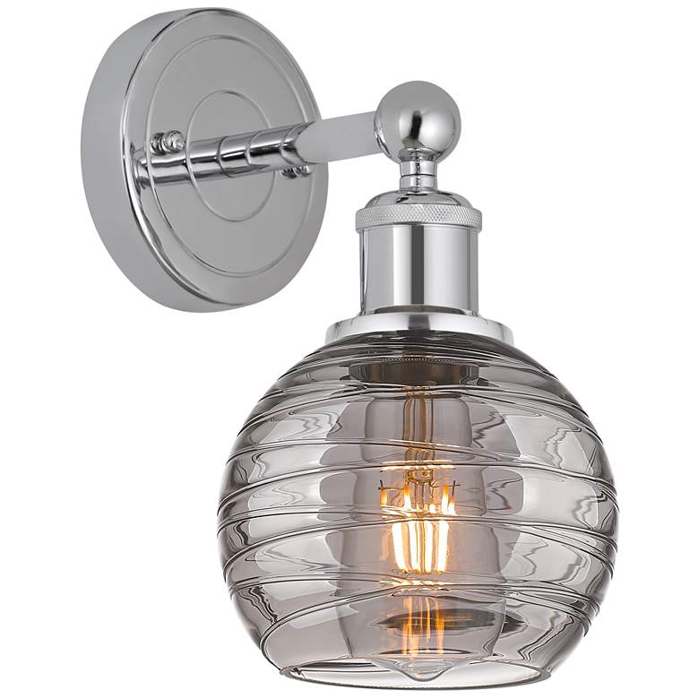 Image 1 Edison Athens 10.38"H Chrome Sconce w/ Smoke Swirl Shade
