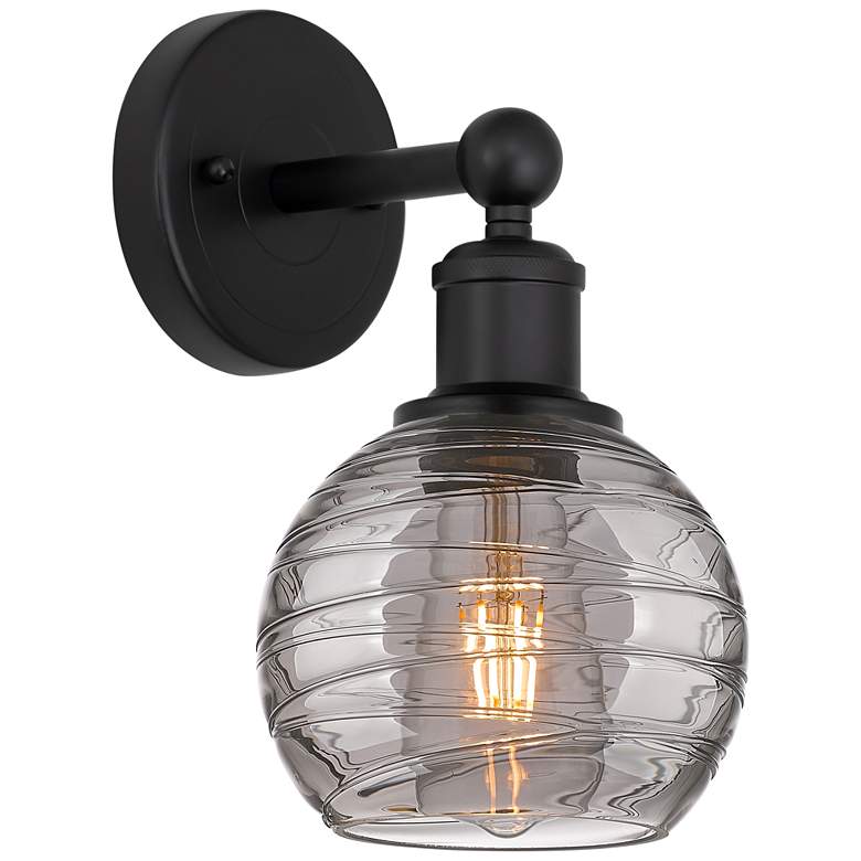 Image 1 Edison Athens 10.38"H Matte Black Sconce w/ Light Smoke Deco Swirl Sha