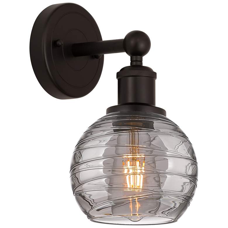 Image 1 Edison Athens 10.38"H Oiled Bronze Sconce w/ Smoke Swirl Shade