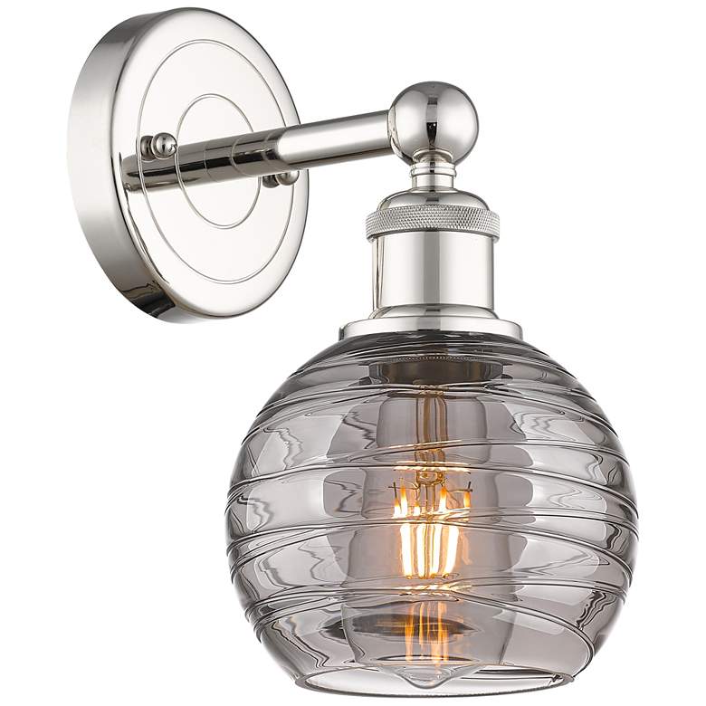 Image 1 Edison Athens 10.38"H Polished Nickel Sconce w/ Smoke Swirl Shade