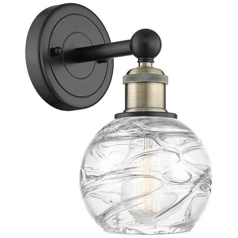 Image 1 Edison Athens 10.5"High Black Antique Brass Sconce With Deco Swirl Sha