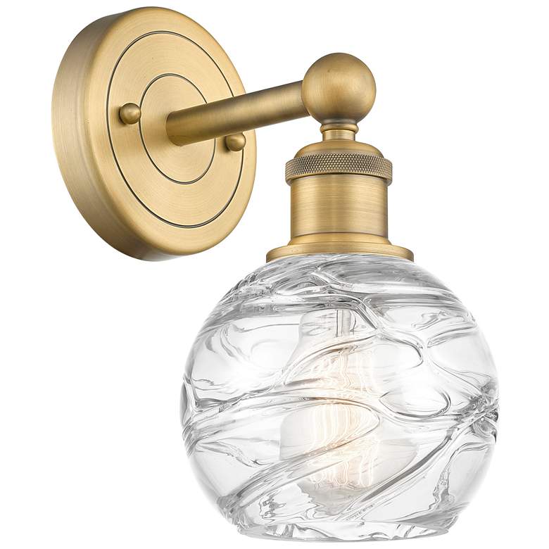 Image 1 Edison Athens 10.5"High Brushed Brass Sconce With Clear Deco Swirl Sha