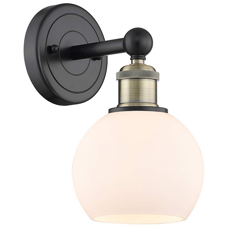 Image 1 Edison Athens 10.63"High Black Antique Brass Sconce With Matte White S
