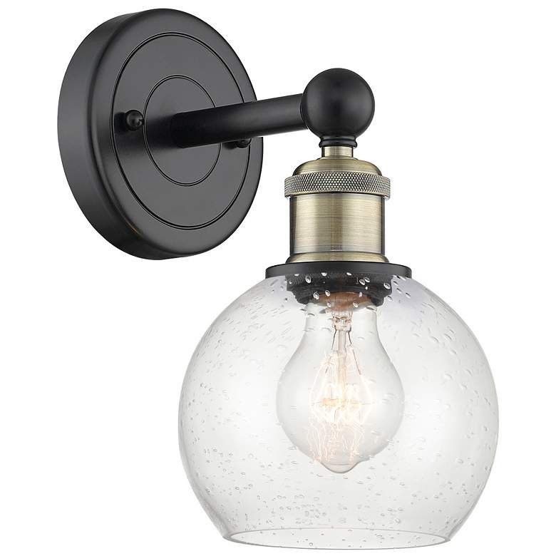 Image 1 Edison Athens 10.63"High Black Antique Brass Sconce With Seedy Shade
