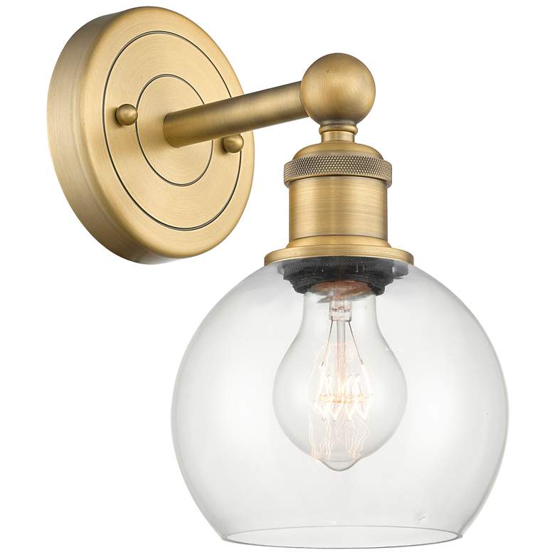 Image 1 Edison Athens 10.63 inchHigh Brushed Brass Sconce With Clear Shade