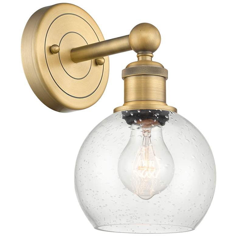 Image 1 Edison Athens 10.63"High Brushed Brass Sconce With Seedy Shade