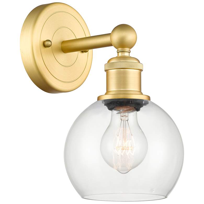 Image 1 Edison Athens 10.63 inchHigh Satin Gold Sconce With Clear Shade
