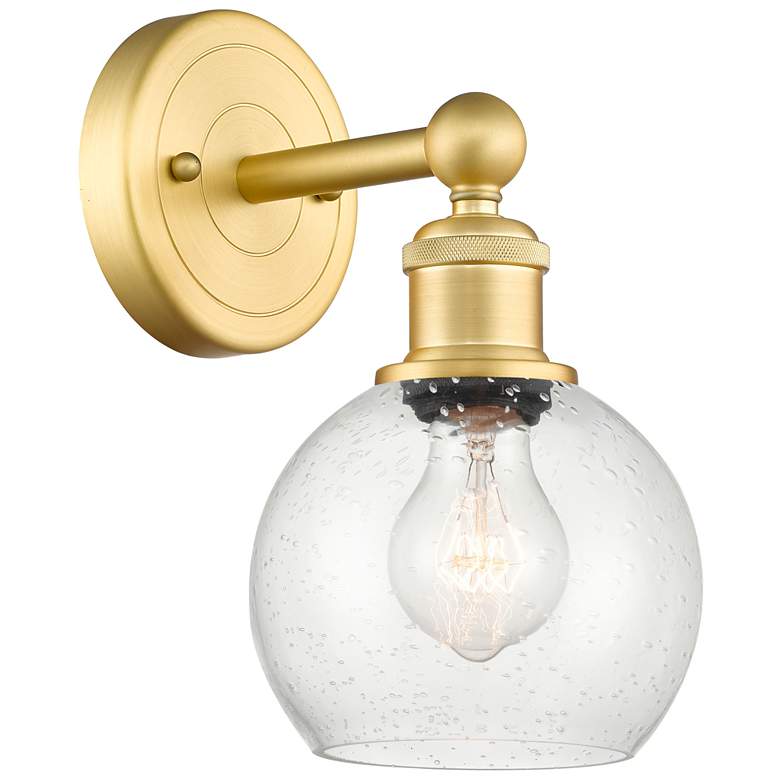 Image 1 Edison Athens 10.63 inchHigh Satin Gold Sconce With Seedy Shade