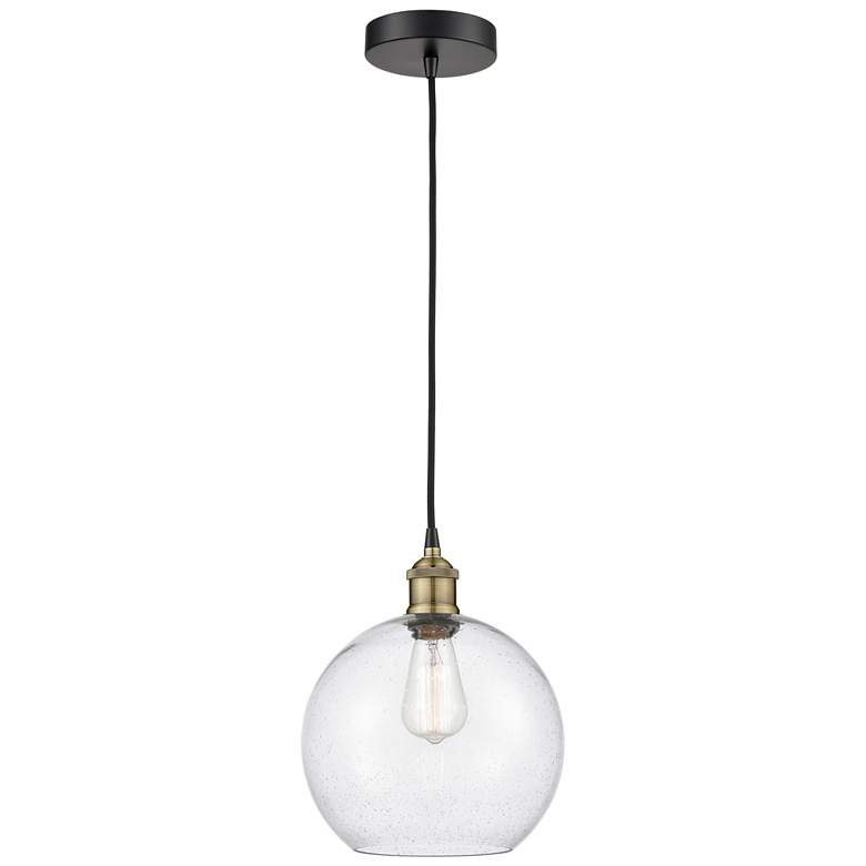 Image 1 Edison Athens 10" Wide Black Mini Pendant with Seeded Glass