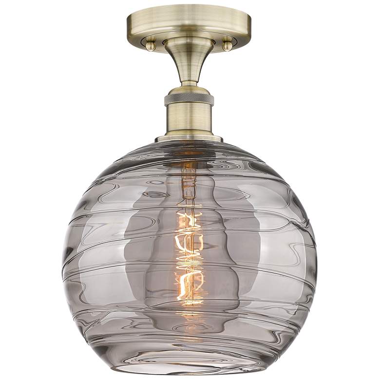 Image 1 Edison Athens 10"W Antique Brass Semi-Flush Mount w/ Smoke Swirl Shade