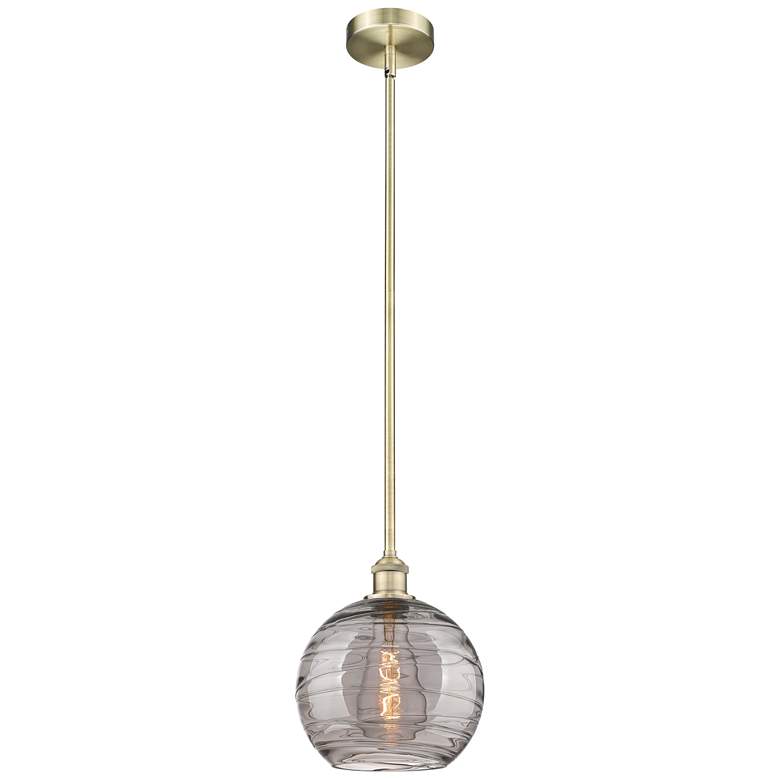 Image 1 Edison Athens 10"W Antique Brass Stemmed Mini Pendant w/ Smoke Swirl S