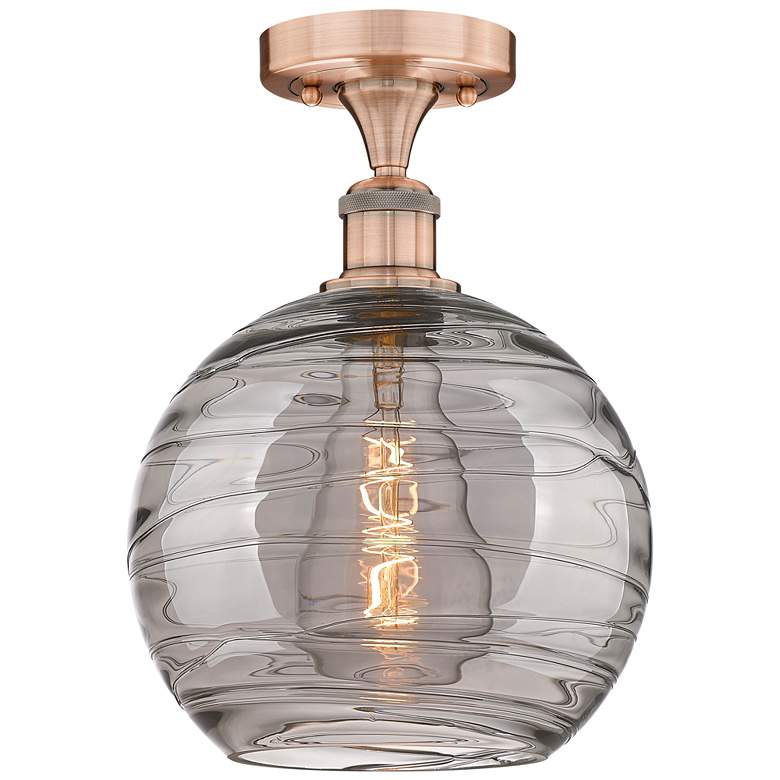 Image 1 Edison Athens 10"W Antique Copper Semi-Flush Mount w/ Smoke Swirl Shad