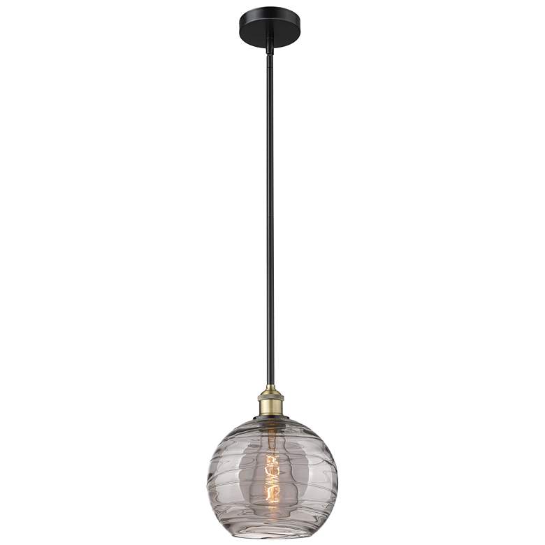 Image 1 Edison Athens 10"W Black Brass Stemmed Mini Pendant w/ Smoke Swirl Sha