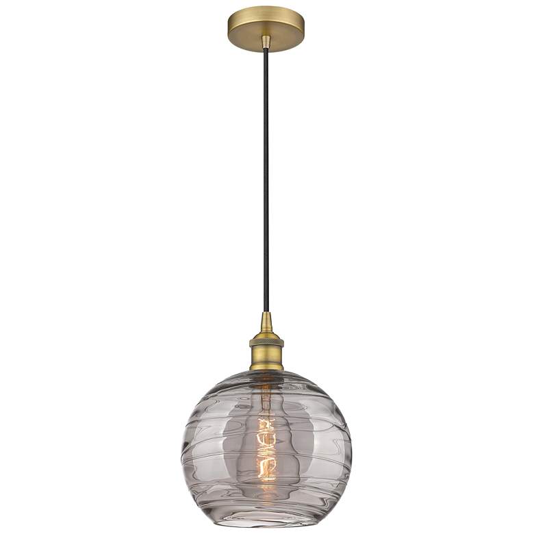 Image 1 Edison Athens 10"W Brushed Brass Corded Mini Pendant w/ Smoke Swirl Sh