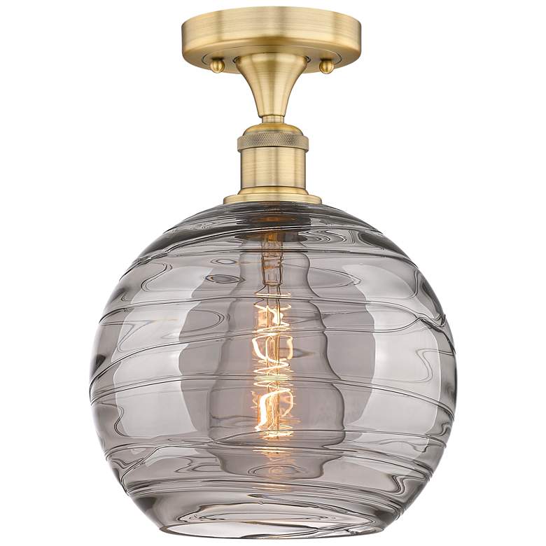 Image 1 Edison Athens 10"W Brushed Brass Semi-Flush Mount w/ Smoke Swirl Shade