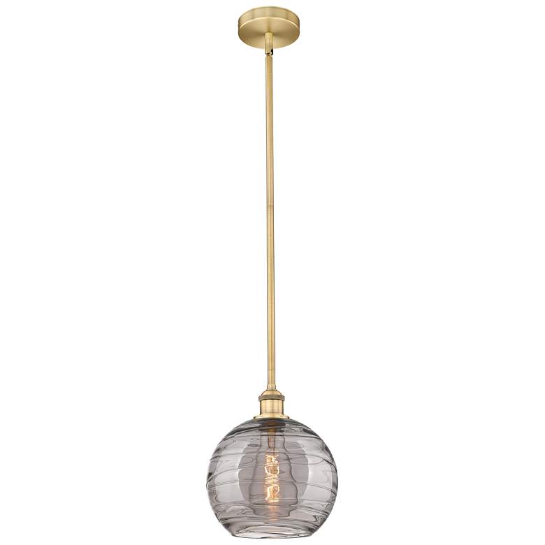 Image 1 Edison Athens 10"W Brushed Brass Stemmed Mini Pendant w/ Smoke Swirl S