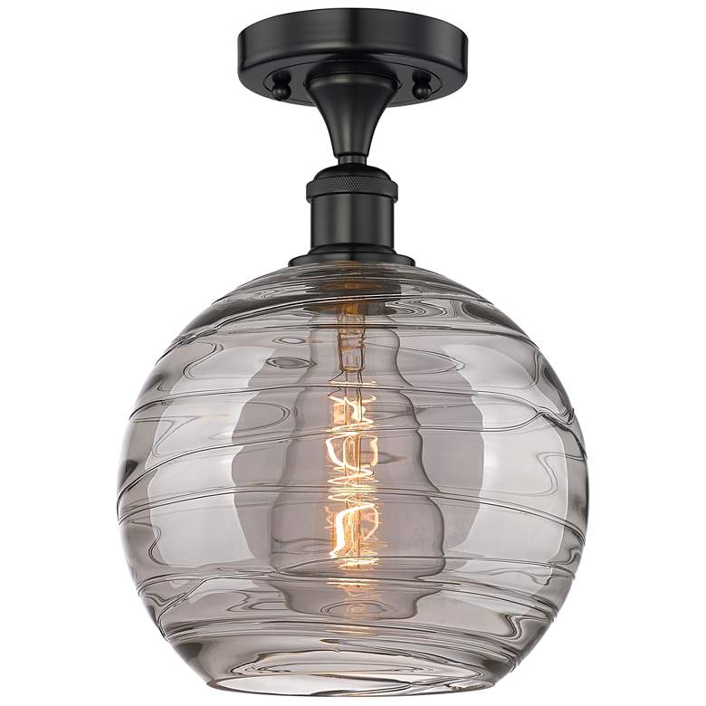 Image 1 Edison Athens 10"W Matte Black Semi-Flush Mount w/ Smoke Swirl Shade