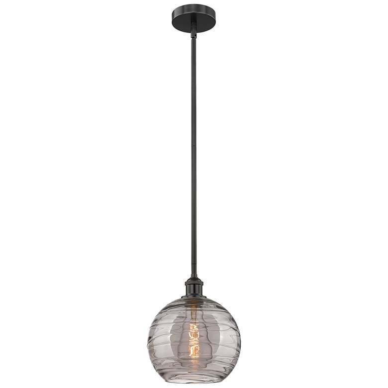 Image 1 Edison Athens 10"W Matte Black Stemmed Mini Pendant w/ Smoke Swirl Sha